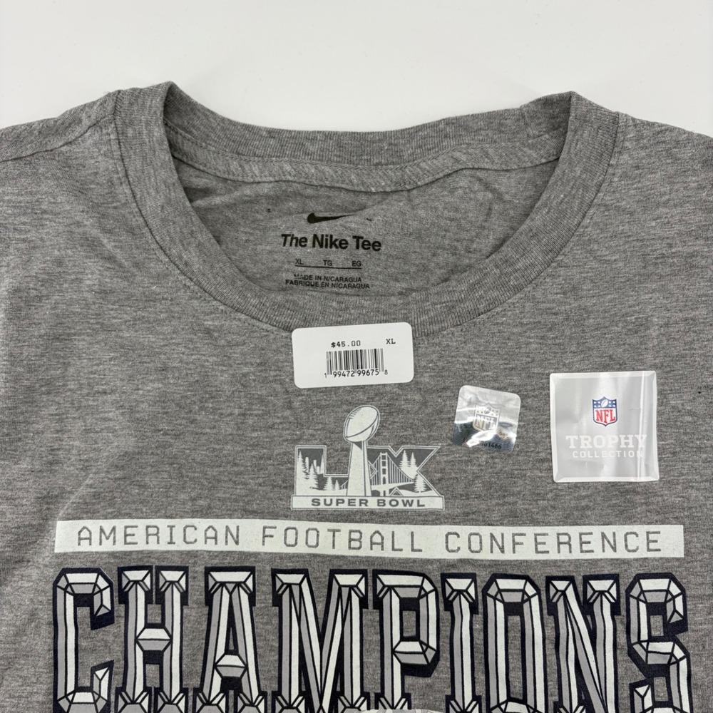 Nike New England Patriots AFC Champions Super Bowl LII Tee Women's Gray XL NEW